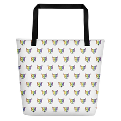 Rainbow Fox Allover Print Beach Bag