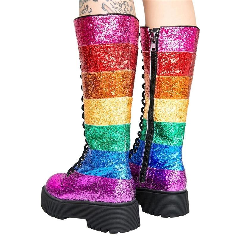 LGBT Pride Sequin Mid Calf Boots