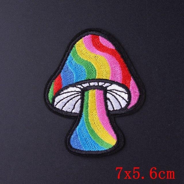 Rainbow Mushroom Iron On Embroidered Patch