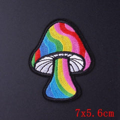 Rainbow Mushroom Iron On Embroidered Patch