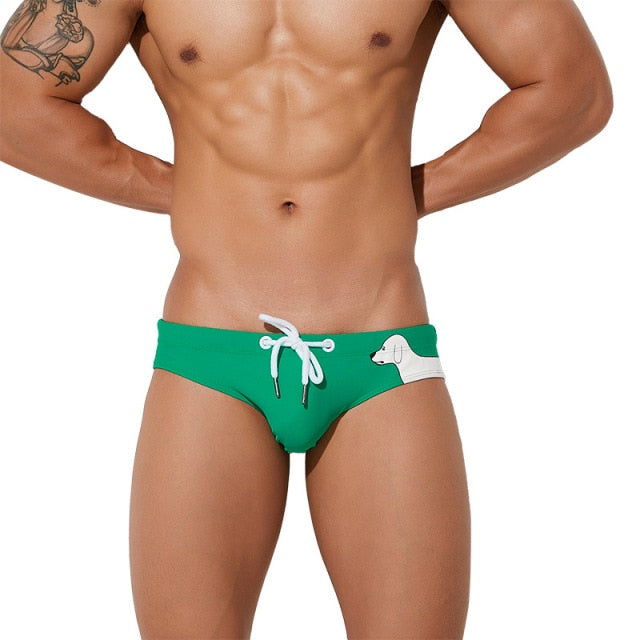 Low-Rise Dog Print Swim Briefs