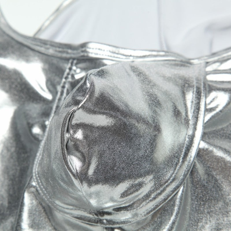 Silver PU Leather Bodysuit