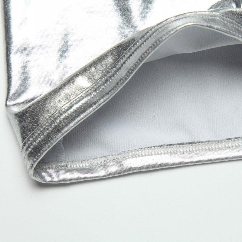 Silver PU Leather Bodysuit