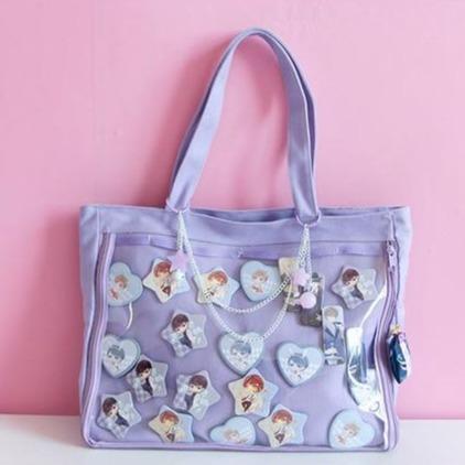 Transparent Pin Display Canvas Handbag