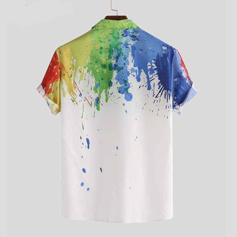 Splashed Rainbow Gay Short Sleeve Printed Shirt