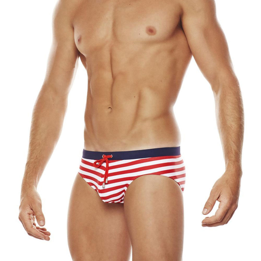 Navy Striped Swim Briefs