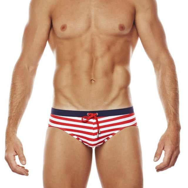 Navy Striped Swim Briefs