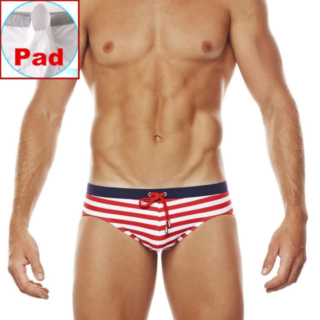 Navy Striped Swim Briefs