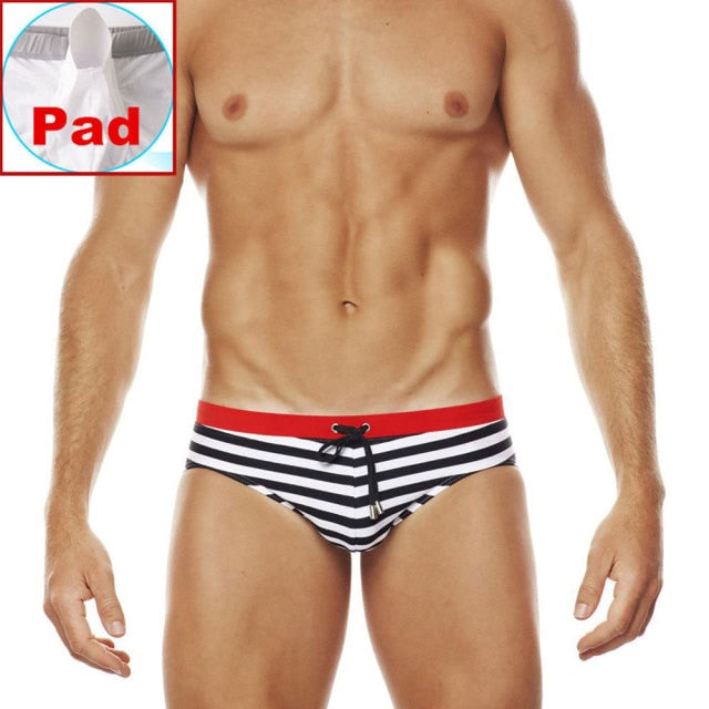 Navy Striped Swim Briefs