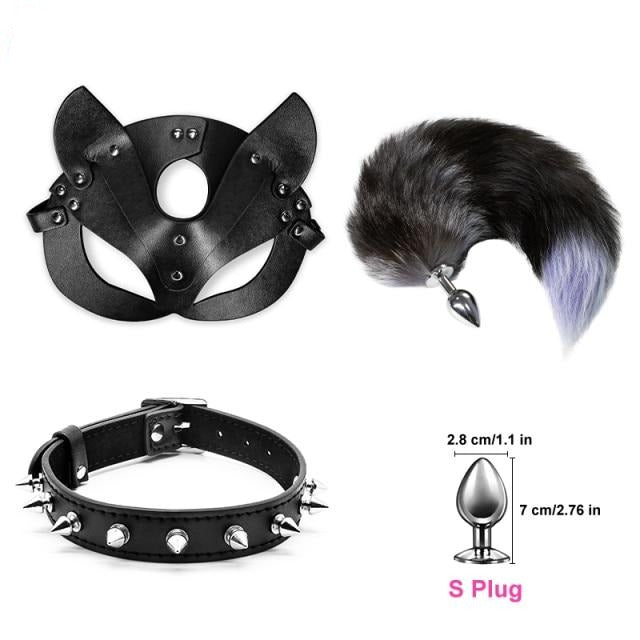 BDSM Furry Butt Plug Kit With Mask & Collar