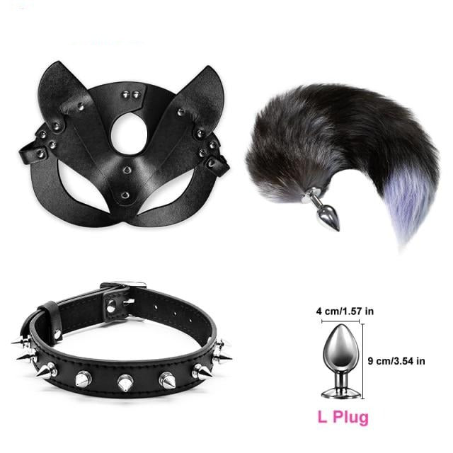 BDSM Furry Butt Plug Kit With Mask & Collar