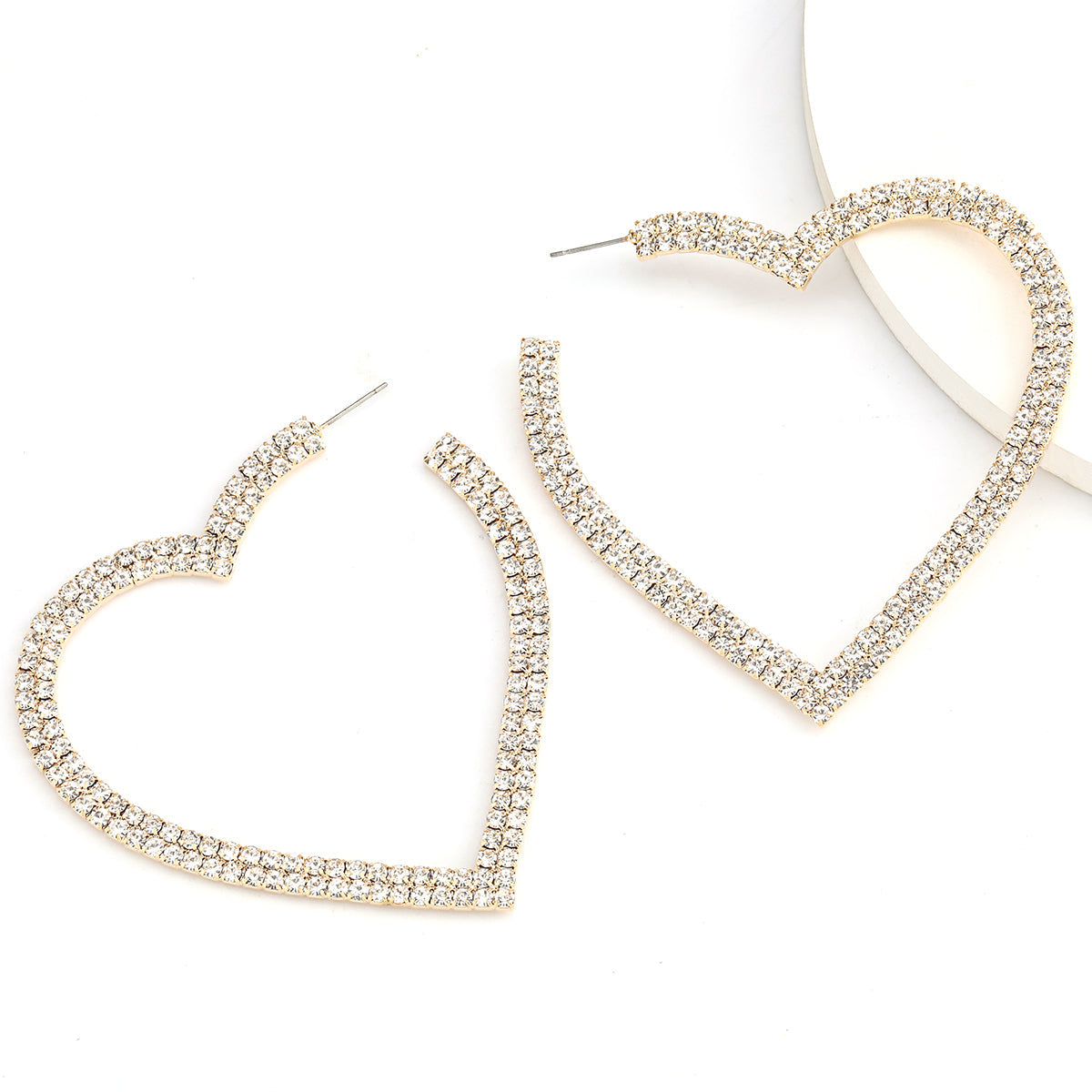 Heart-Shaped Hoop Rhinestone Earrings