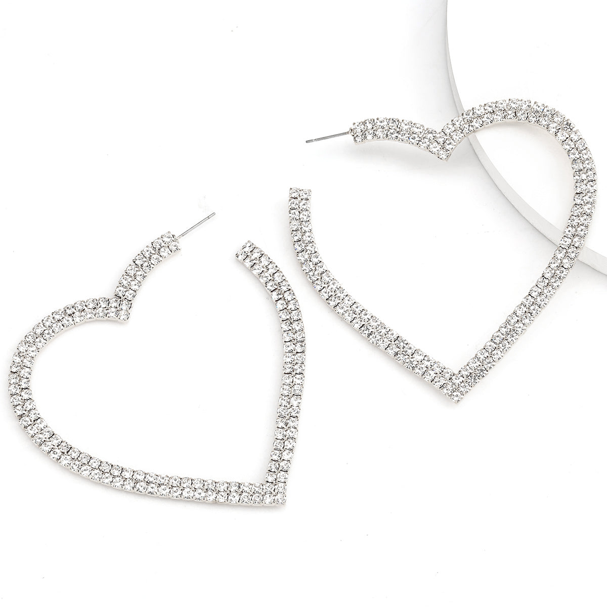 Heart-Shaped Hoop Rhinestone Earrings