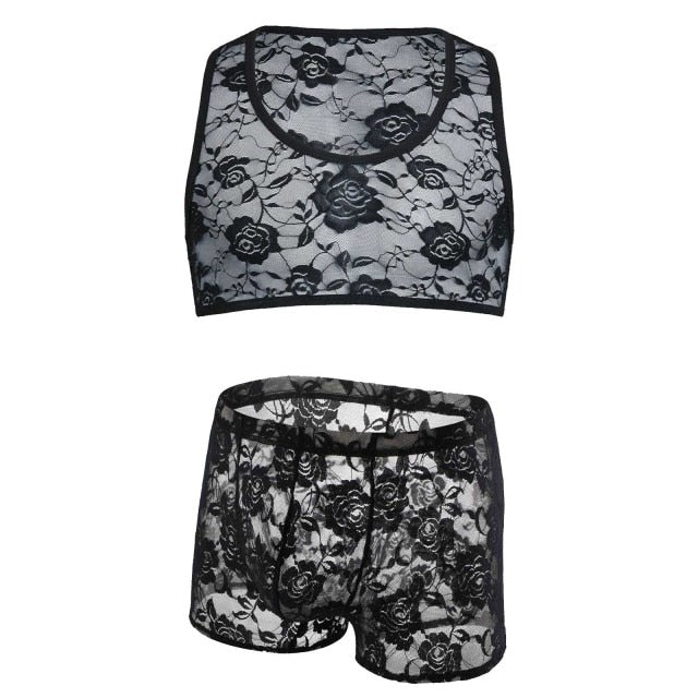 Lace Crop Top + Boxers Set