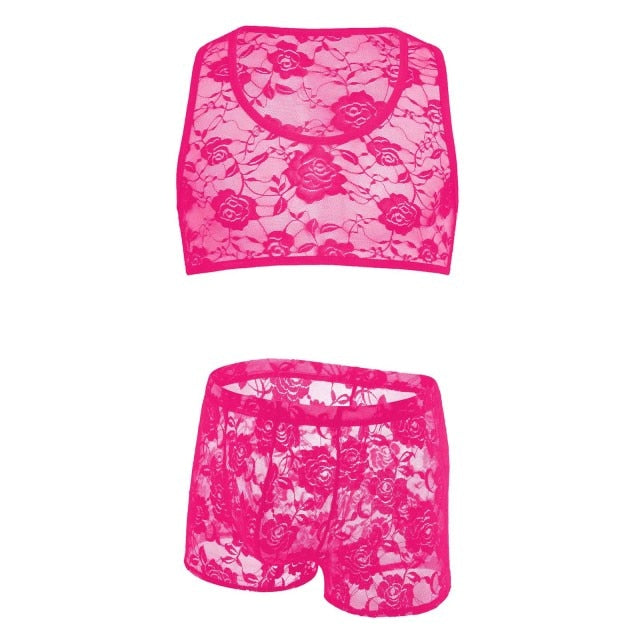 Lace Crop Top + Boxers Set