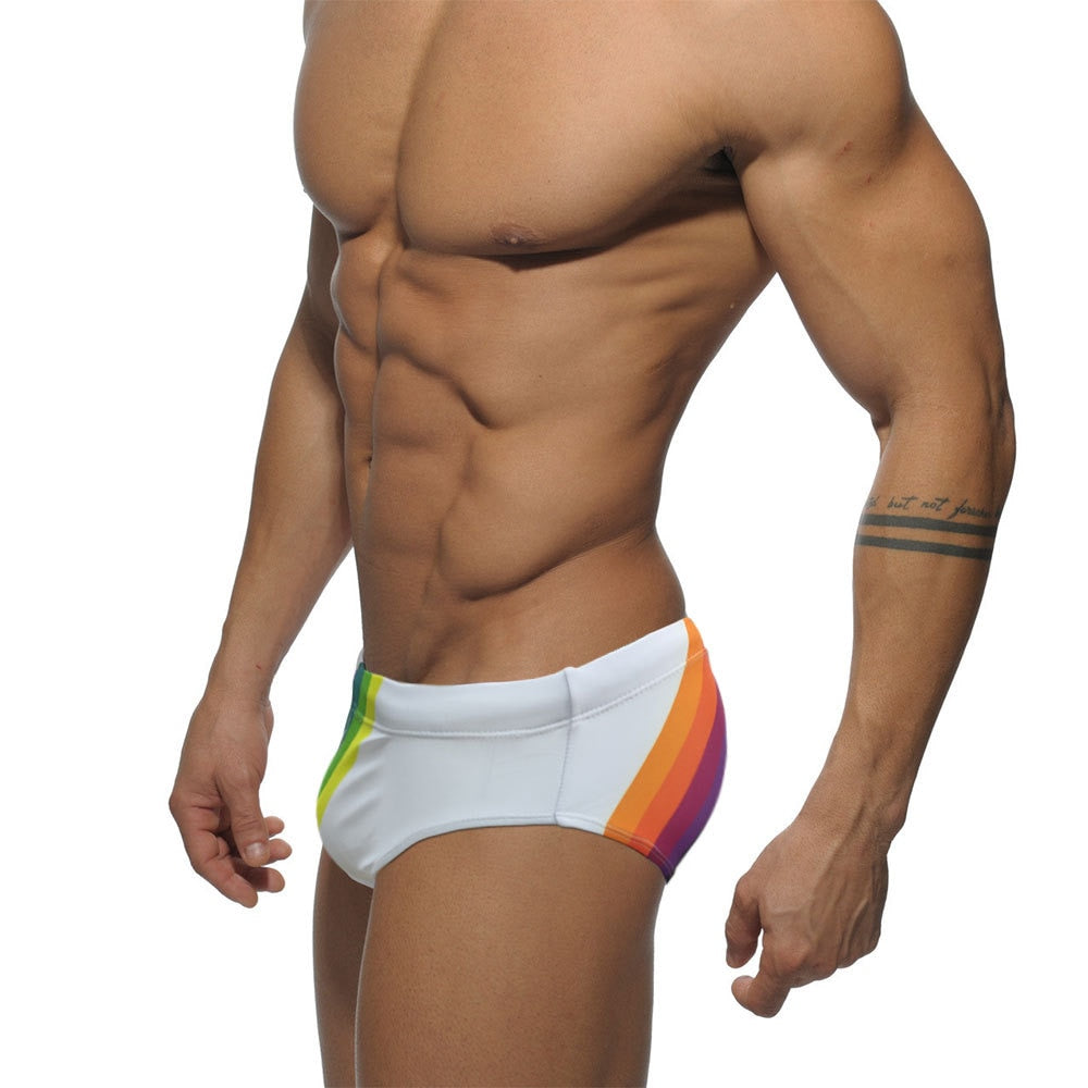 Rainbow Striped Swim Briefs