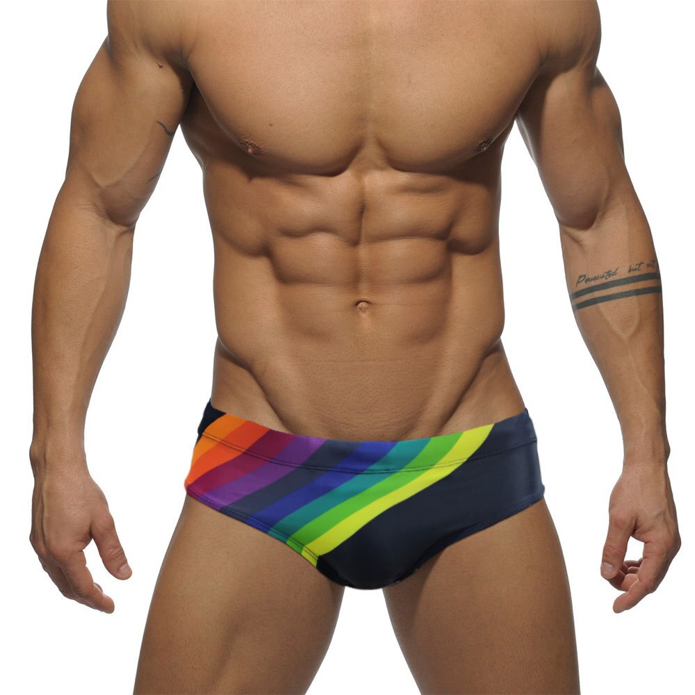 Rainbow Striped Swim Briefs
