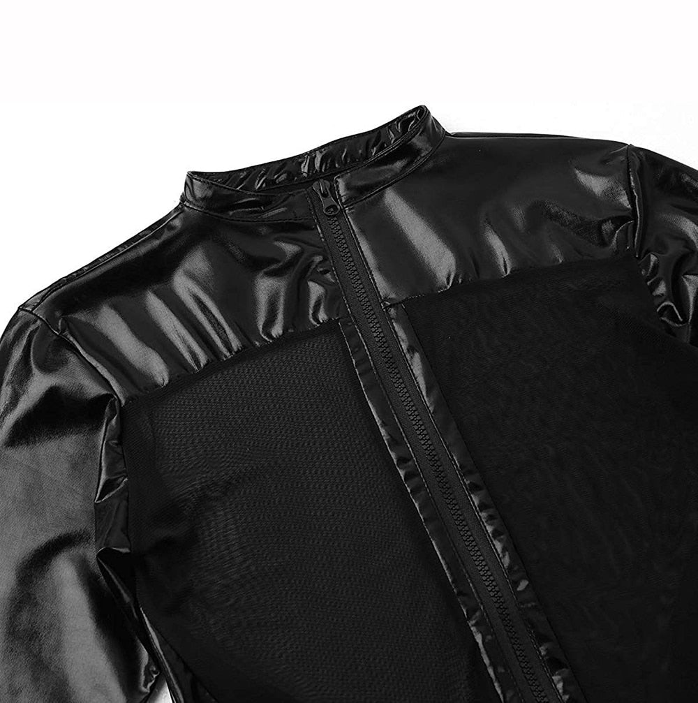 PVC Leather Mesh Kink Bodysuit