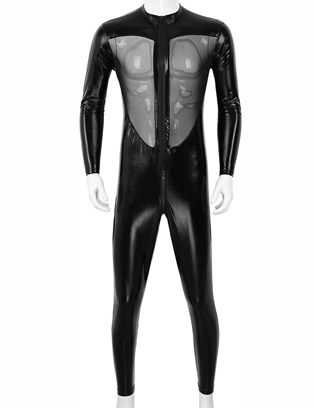 PVC Leather Mesh Kink Bodysuit