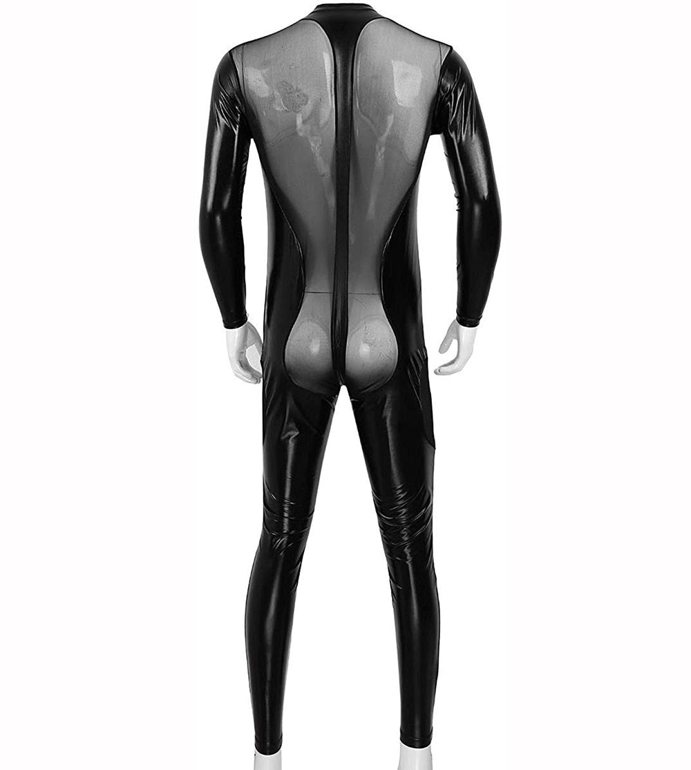 PVC Leather Mesh Kink Bodysuit
