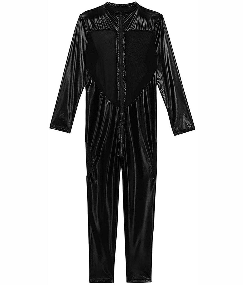 PVC Leather Mesh Kink Bodysuit