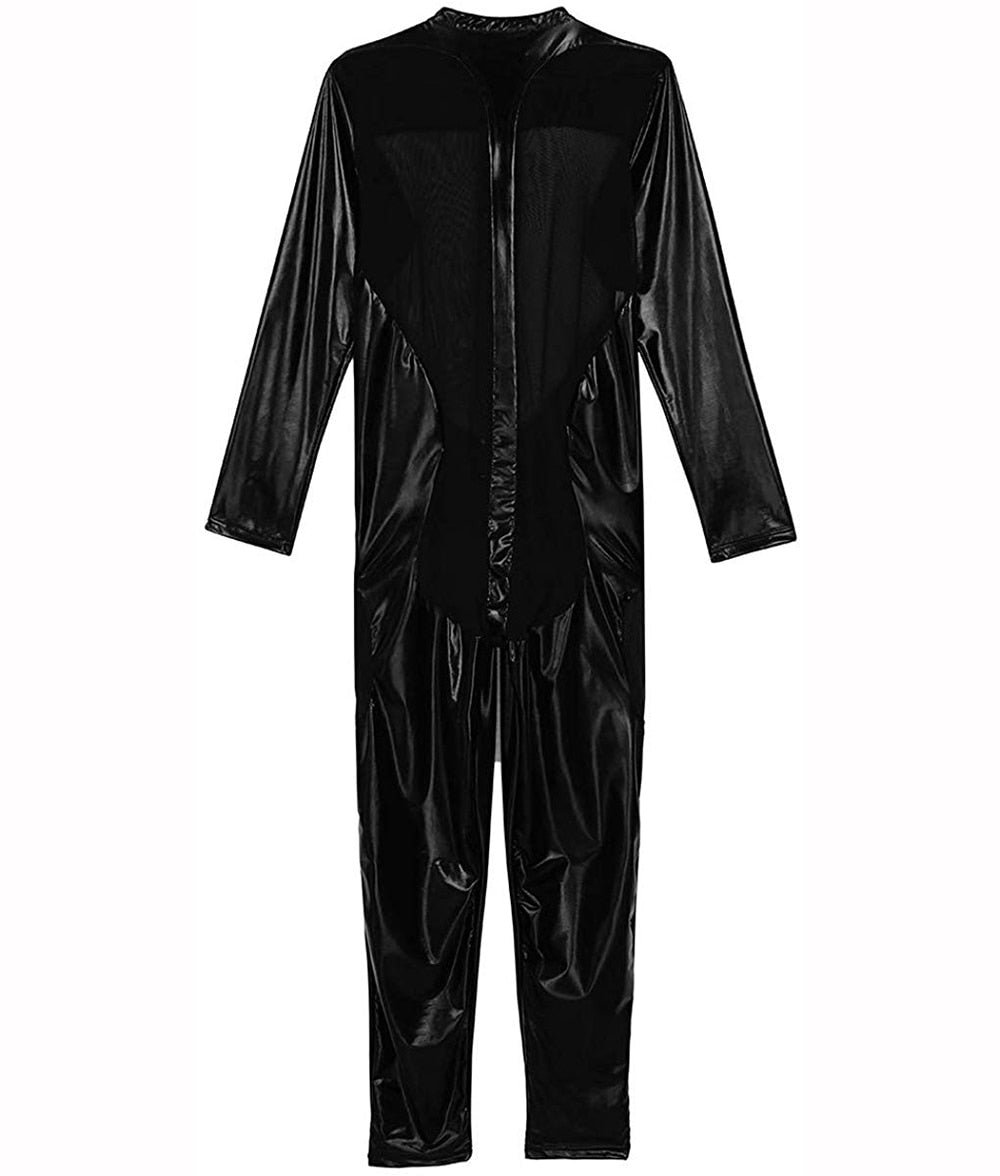 PVC Leather Mesh Kink Bodysuit
