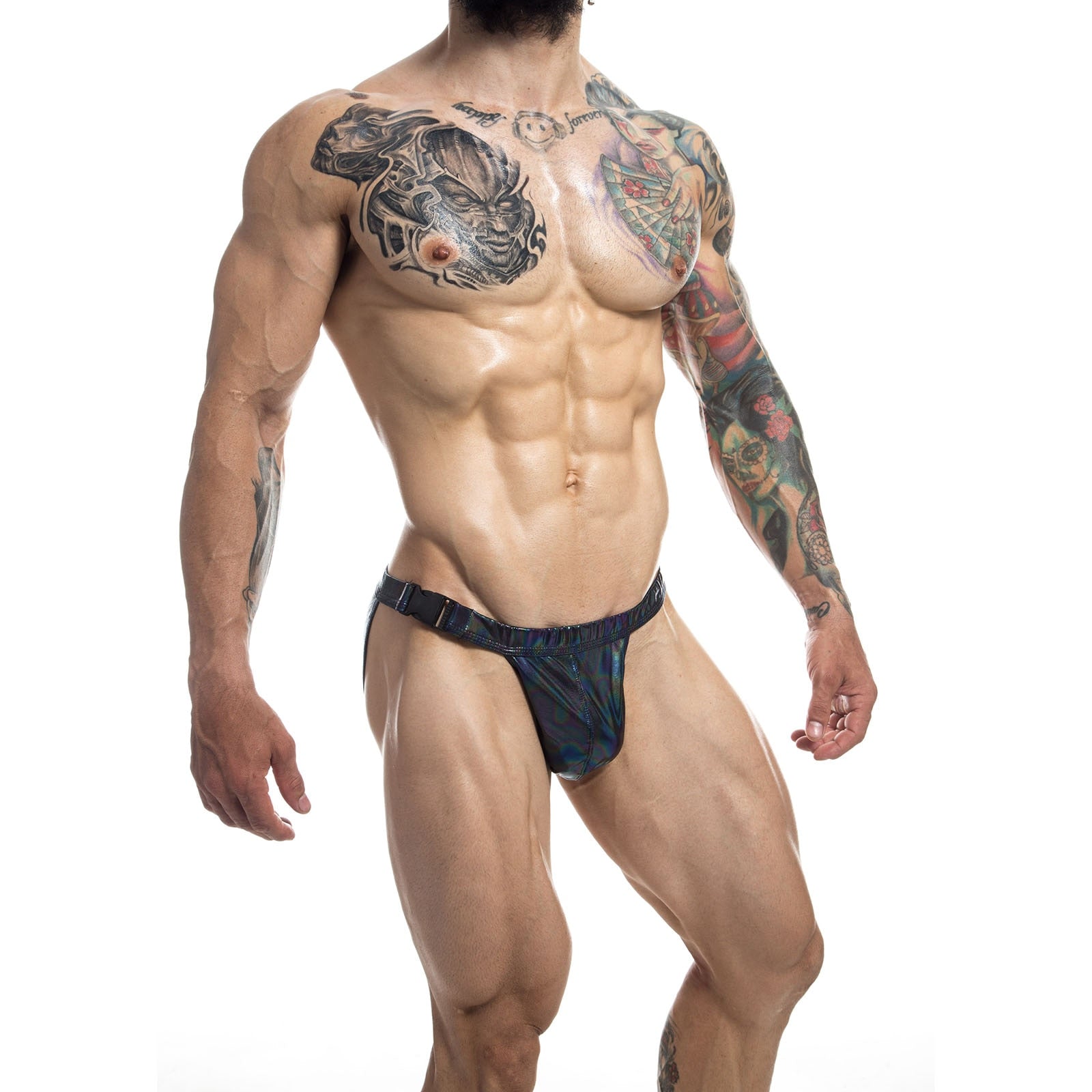 PU Leather Buckle-Up Swim Briefs
