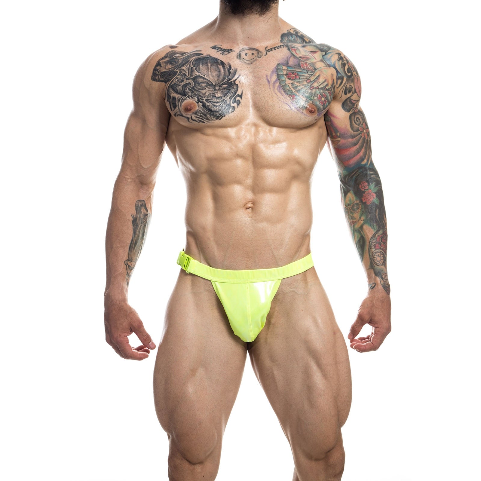PU Leather Buckle-Up Swim Briefs