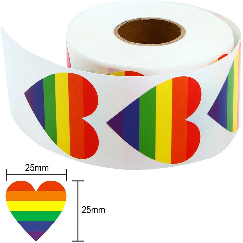 500 LGBT Pride Heart Stickers On A Roll