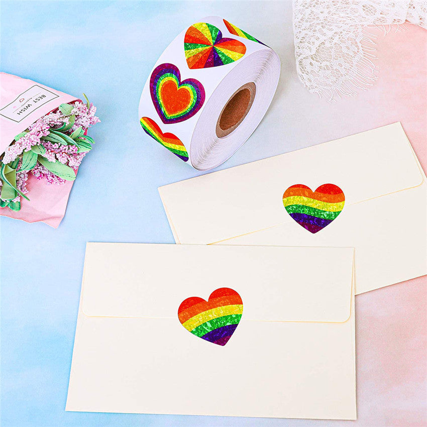 500 LGBT Pride Heart Stickers On A Roll