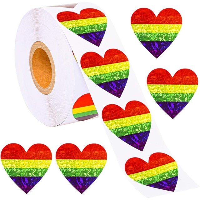 500 LGBT Pride Heart Stickers On A Roll