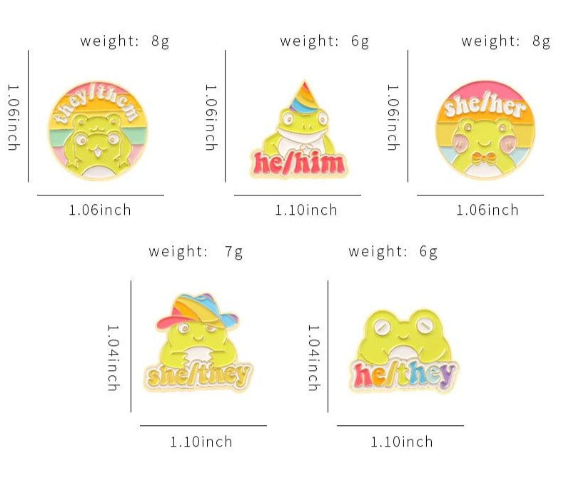 Frog Pronouns Enamel Pins