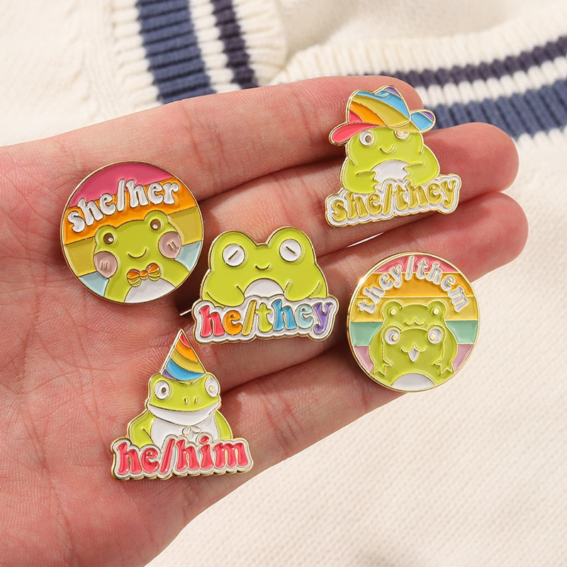Frog Pronouns Enamel Pins