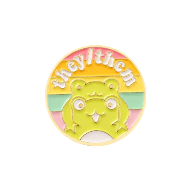 Frog Pronouns Enamel Pins