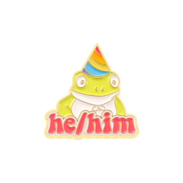 Frog Pronouns Enamel Pins