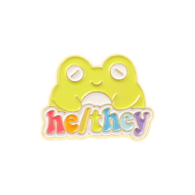 Frog Pronouns Enamel Pins