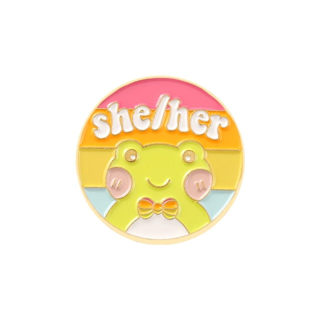 Frog Pronouns Enamel Pins