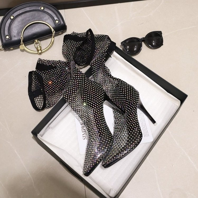 Sexy Black Mesh High Heel Boots
