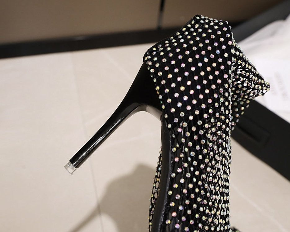 Sexy Black Mesh High Heel Boots