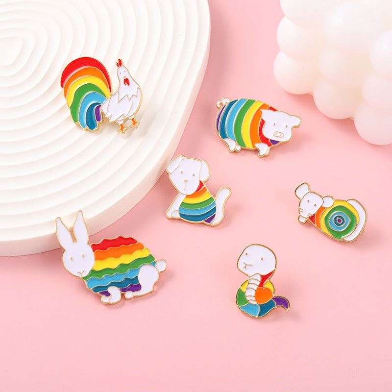 Rainbow Zodiac Animals Enamel Pins