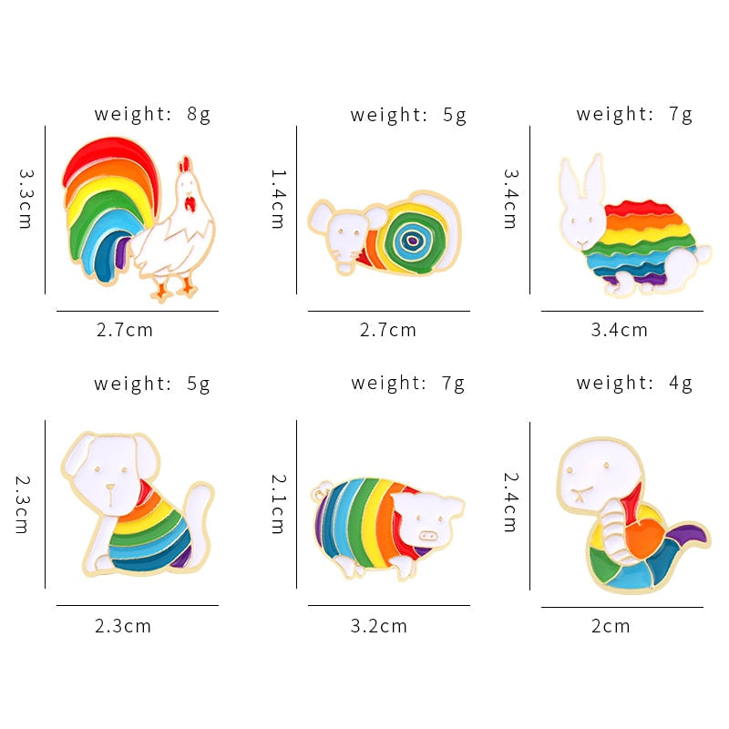 Rainbow Zodiac Animals Enamel Pins