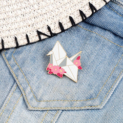 Floral Paper Crane Enamel Pin