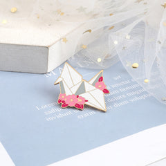 Floral Paper Crane Enamel Pin