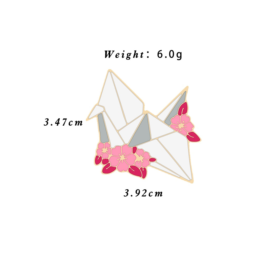 Floral Paper Crane Enamel Pin