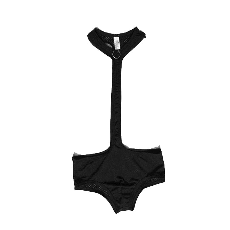 Black Breathable Mesh Gay Bodysuit