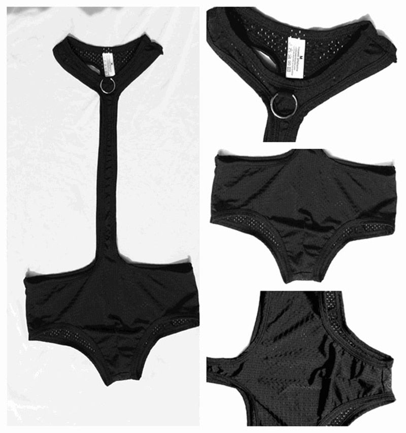Black Breathable Mesh Gay Bodysuit