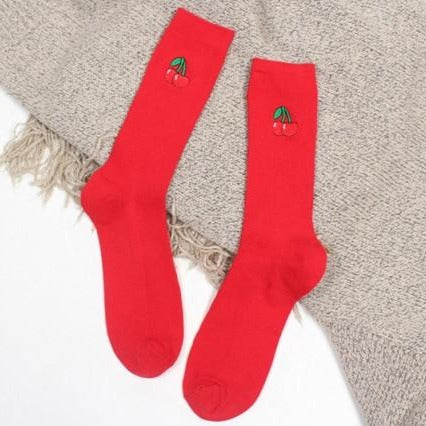 Cherry Red Cotton Socks