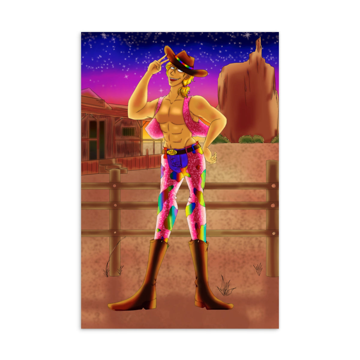 Gay Cowboy At Sunset Postcard