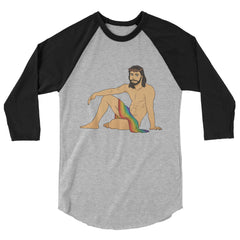 Sexy Gay Jesus 3/4 Sleeve Raglan Shirt