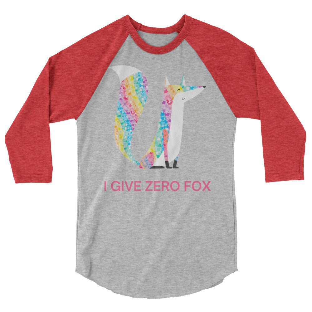 I Give Zero Fox Glitter 3/4 Sleeve Raglan Shirt